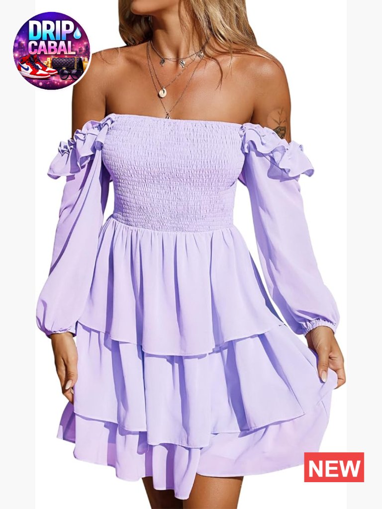 Smocked Ruffle Mini Dress Square Neck Long Sleeve Party Dress Cottagecore
